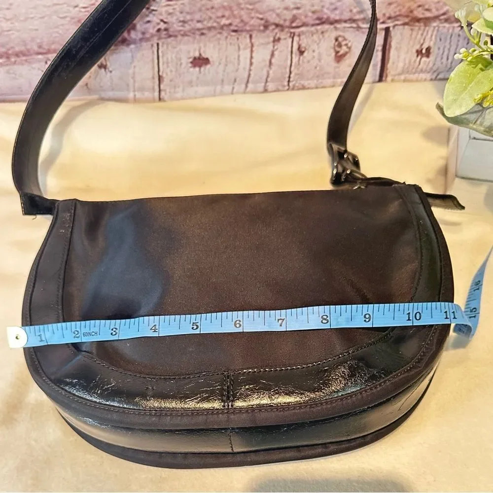 Coccinelle Black Leather and Nylon 3 Compartment Zip Shoulder Bag Made in Italy